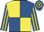 Royal blue & yellow quartered, striped sleeves, hooped cap