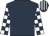Dark blue, white check sleeves, striped cap
