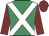 Emerald green, white cross belts, maroon sleeves and cap