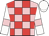 Pink and red check, white sleeves, pink armlets, white cap
