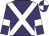 Purple, white cross belts and armlets, quartered cap