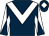 Big-blue body, white chevron, white arms, big-blue diaboloes, big-blue cap, white diamond