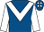 Royal blue, white chevron, white sleeves, royal blue cap, white spots