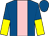 Royal blue, pink stripe, royal blue and yellow halved sleeves