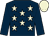 Dark blue, beige stars, dark blue sleeves, beige cap