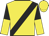 Yellow, black sash, black and yellow halved sleeves, yellow cap