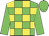 green, yellow checks, green sleeves and cap