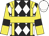 Black, white diamonds, yellow braces, epaulets, hoop, yellow sleeves, black armlets, white cap