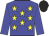 Blue, yellow stars, blue sleeves, black cap
