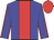 Blue, red stripe, red seams on sleeves, red cap