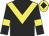 Black body, yellow chevron, black arms, yellow armlets, yellow cap, black diamond