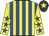 Yellow and royal blue stripes, yellow sleeves, royal blue stars, dark blue cap, yellow star