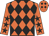 Orange and black diamonds, orange sleeves, black stars