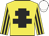 YELLOW, black cross of lorraine, striped sleeves, white cap