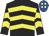 Black & yellow chevrons, royal blue cap, white spots