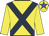 Yellow, dark blue cross sashes, yellow cap, blue star