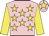 Pink, yellow stars, yellow sleeves, pink cap, yellow star