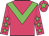 Rose, green chevron, rose arms, green stars, rose cap, green star