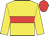 Yellow body, red hoop, yellow arms, red cap