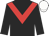 black, red chevron, black sleeves, white cap
