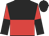 Black and red halved horizontally, red and black halved sleeves, black cap