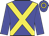Blue, yellow cross sashes, yellow hoop on cap