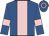 Royal blue, pink stripe, pink armlets, pink hoop on cap