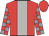 red, light grey stripe, grey checked sleeves, red cap