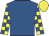 Royal blue, yellow and royal blue checked sleeves, yellow cap