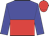 Blue and red halved horizontally, blue sleeves, red cap