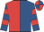Royal blue & red halved, hooped sleeves, quartered cap