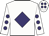 White, purple diamond, purple spots on sleeves, white cap, purple spots