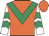 Orange, emerald green chevron, white sleeves, emerald green chevrons, orange cap