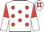 White, red spots, halved sleeves, white cap, red spots
