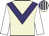 Beige, purple chevron, white sleeves, beige & purple striped cap