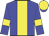 Blue, broad yellow stripe, blue sleeves, yellow armbands, yellow cap, blue peak