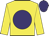 Yellow body, purple disc, yellow arms, purple cap