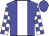 Big-blue body, white stripe, white arms, big-blue checked, big-blue cap