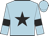 Light blue body, black star, light blue arms, black armlets, light blue cap