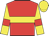 red, yellow hoop, red armlets on yellow sleeves, yellow cap