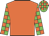 orange, green and orange checked sleeves and cap