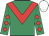 Emerald green, red chevron, red diamonds on sleeves, white cap