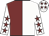 White & maroon halved, maroon stars on sleeves & cap