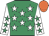 Emerald green, white stars, white sleeves, emerald green stars, orange cap