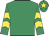 Emerald green, yellow chevrons on sleeves, yellow star on cap
