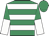 Emerald green & white hoops, white & emerald green halved sleeves, emerald green cap