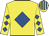 Yellow, royal blue diamond, royal blue diamonds on sleeves, striped cap