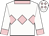 White, pink diamond hoop, white sleeves, pink collar and cuffs, diamonds on cap, white peak