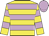 Yellow, lilac hoops, lilac cap