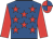 royal blue, red stars, red sleeves, quartered cap